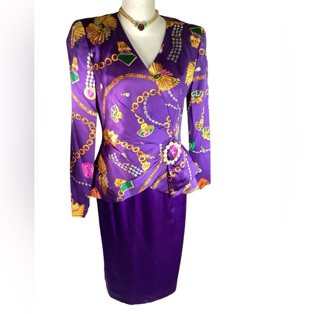 1980’s All Silk Jewel Print Suit Set (t20B24)